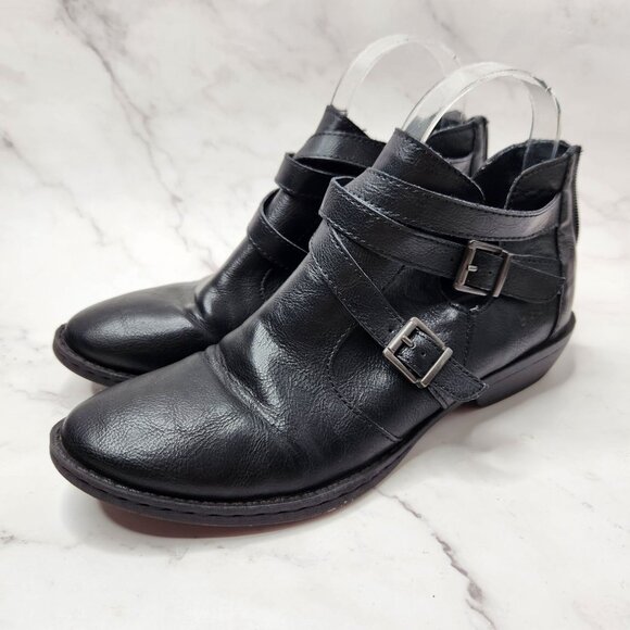 B.O.C. Born Concepts Black Faux Leather Boots Ankle Booties Strappy Women's 7.5 - Picture 1 of 10
